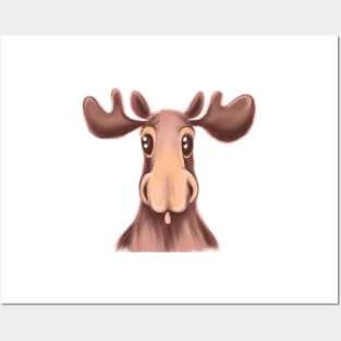 Cute Moose Drawing Posters and Art